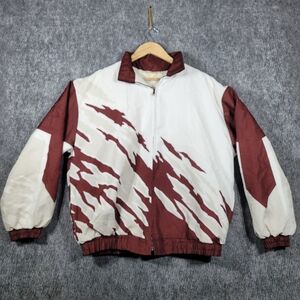 Hartwell Sports Jacket  Windbreaker 90s Maroon White Vtg Splash Pattern Retro L